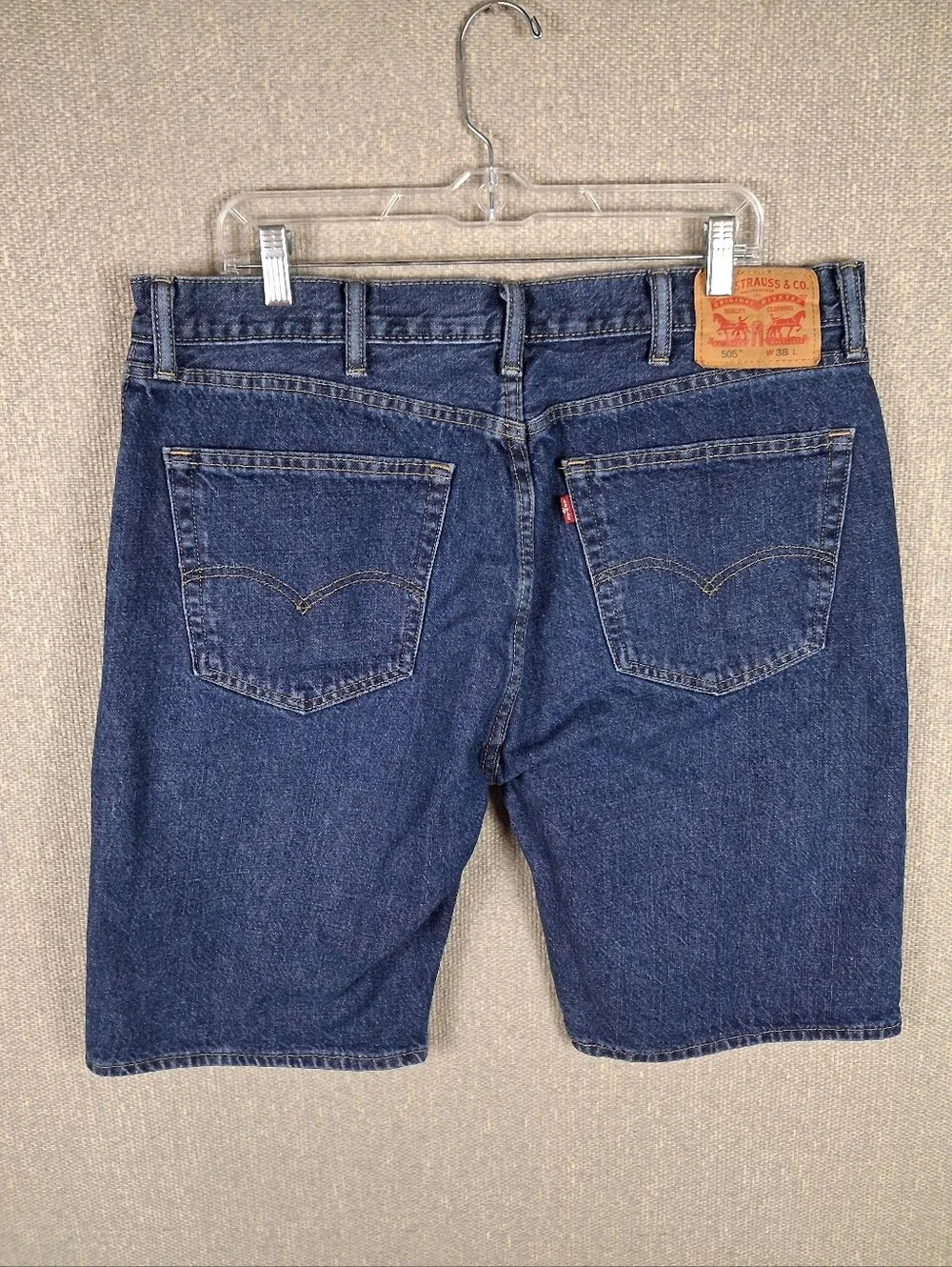 Levi's 505 Regular Fit Shorts Mens 38 Blue Denim Dark Wash Classic Casual